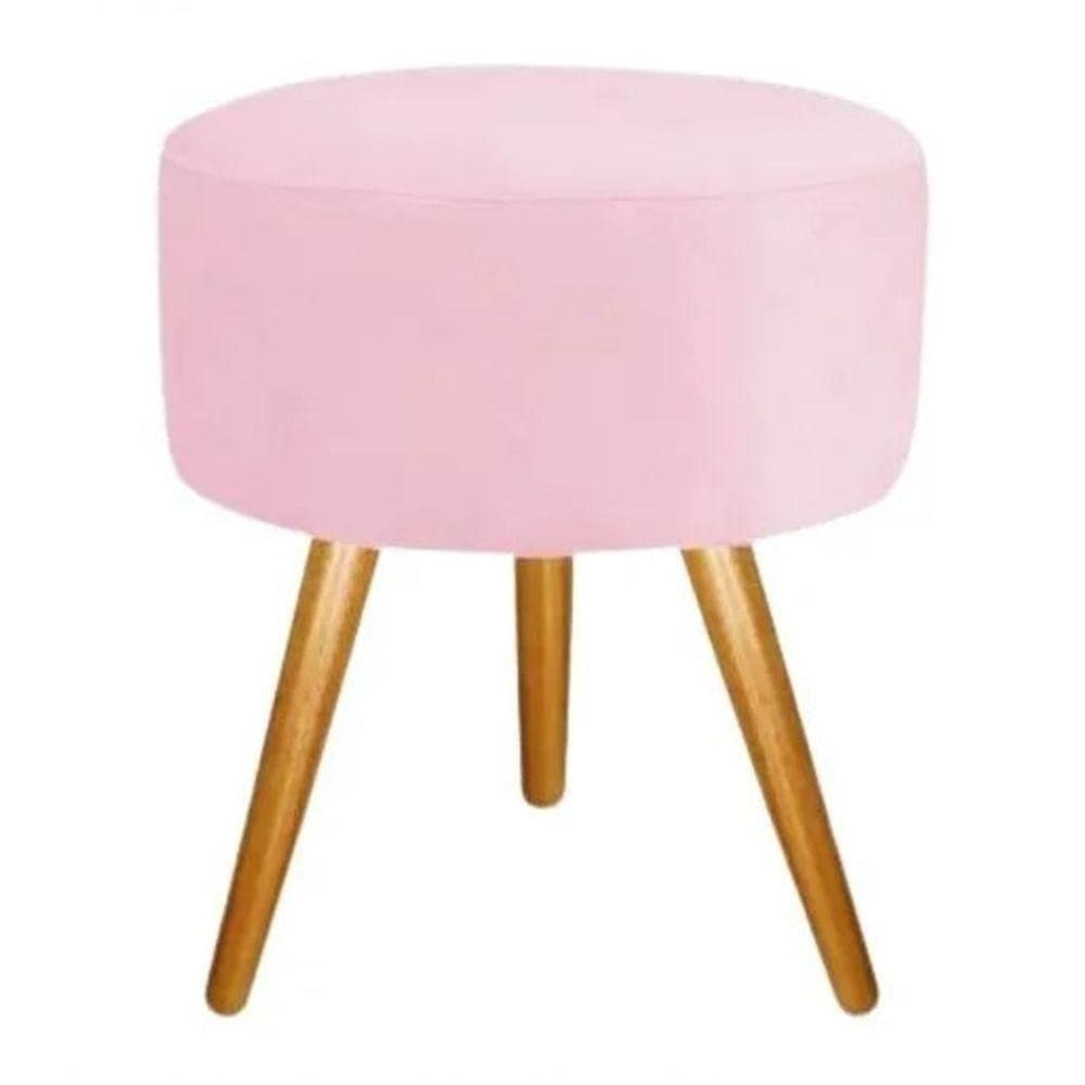 Puff Banqueta Retro Redondo Suede Luxo Decora-rosa