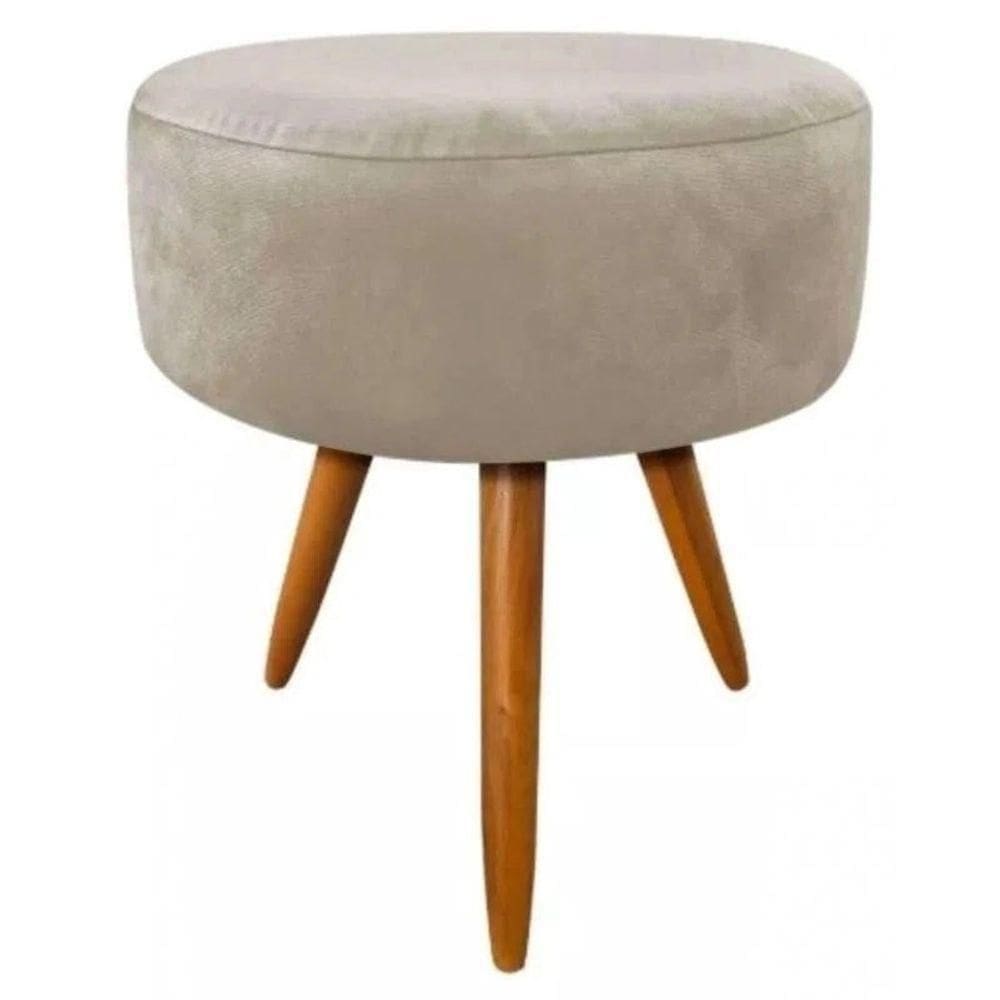 Puff Banqueta Retro Redondo Suede Luxo Decora-bege