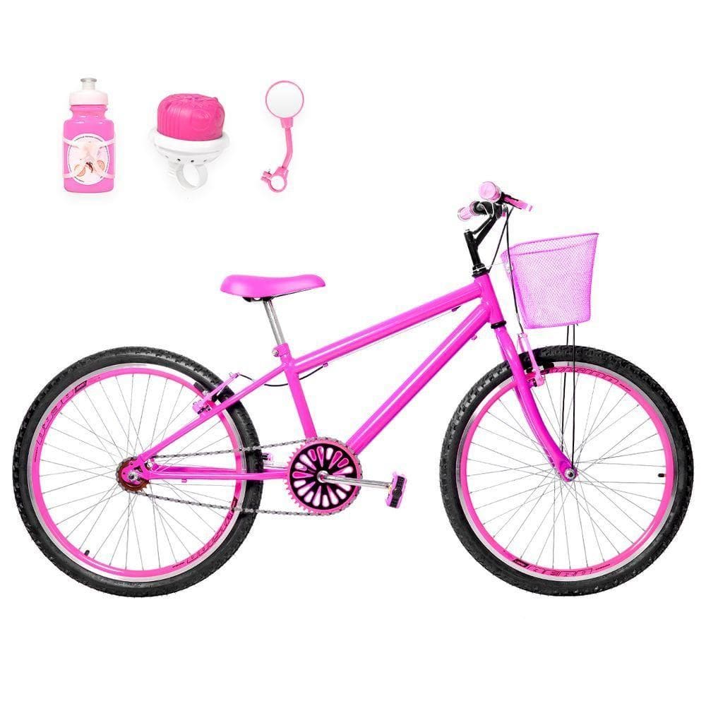 Bicicleta Feminina Aro 24 Aero + Kit Passeio Pink