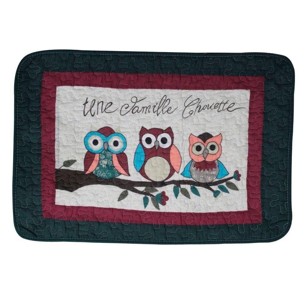 Tapete Patchwork Banheiro Cozinha Trio De Corujas Coloridas 100% Algodão 61x42 Cm