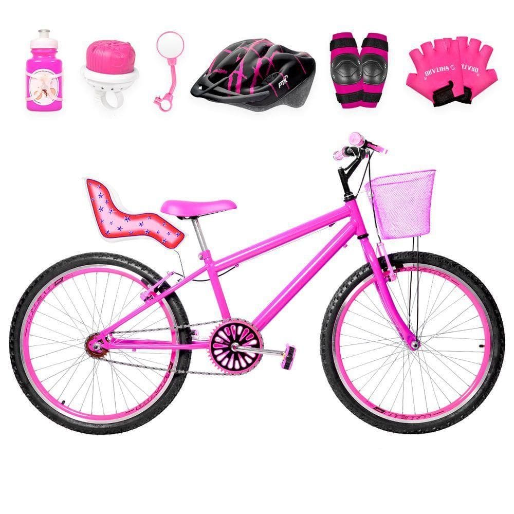 Bicicleta Feminina Aro 24 Aero + Kit Premium Pink