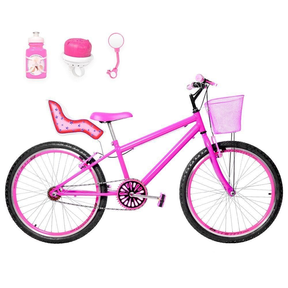Bicicleta Feminina Aro 24 Aero + Kit Passeio E Cadeirinha Pink