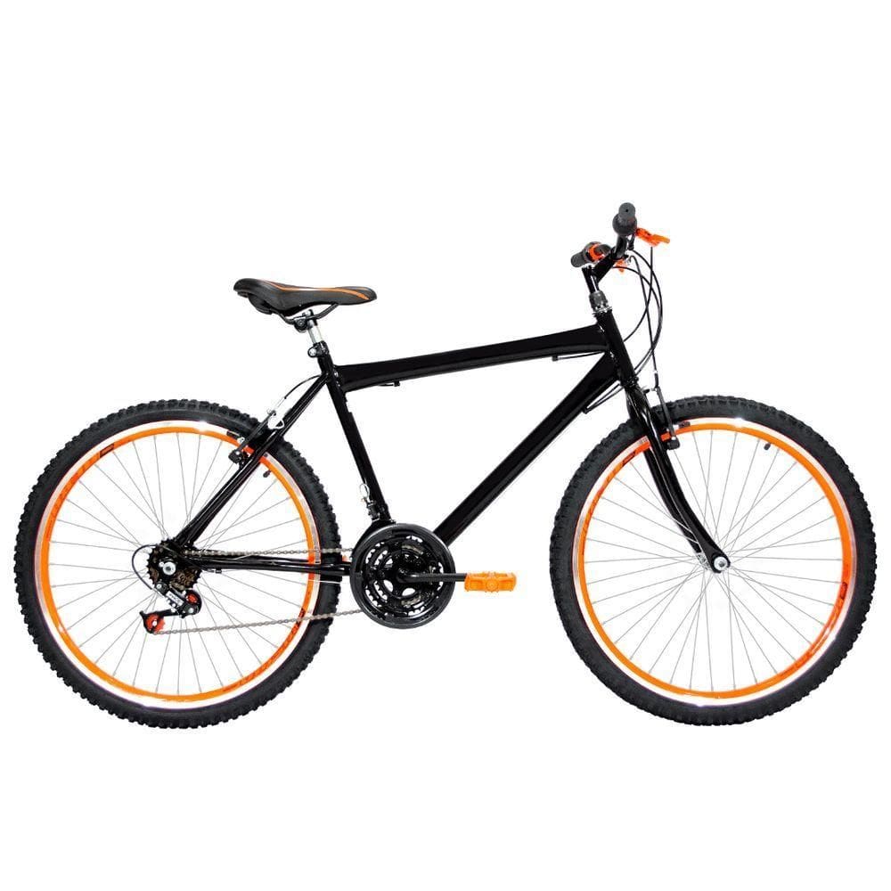 Bicicleta Masculina Aro 26 Mtb Aero 18 Marchas Cor Preta E Laranja