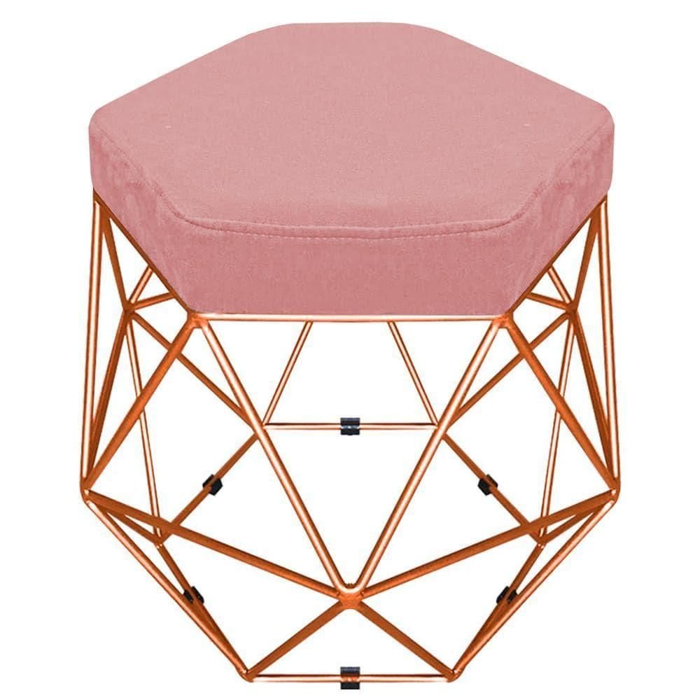 Puff Banco Aramado Hexagonal Base Eiffel Bronze Rosê