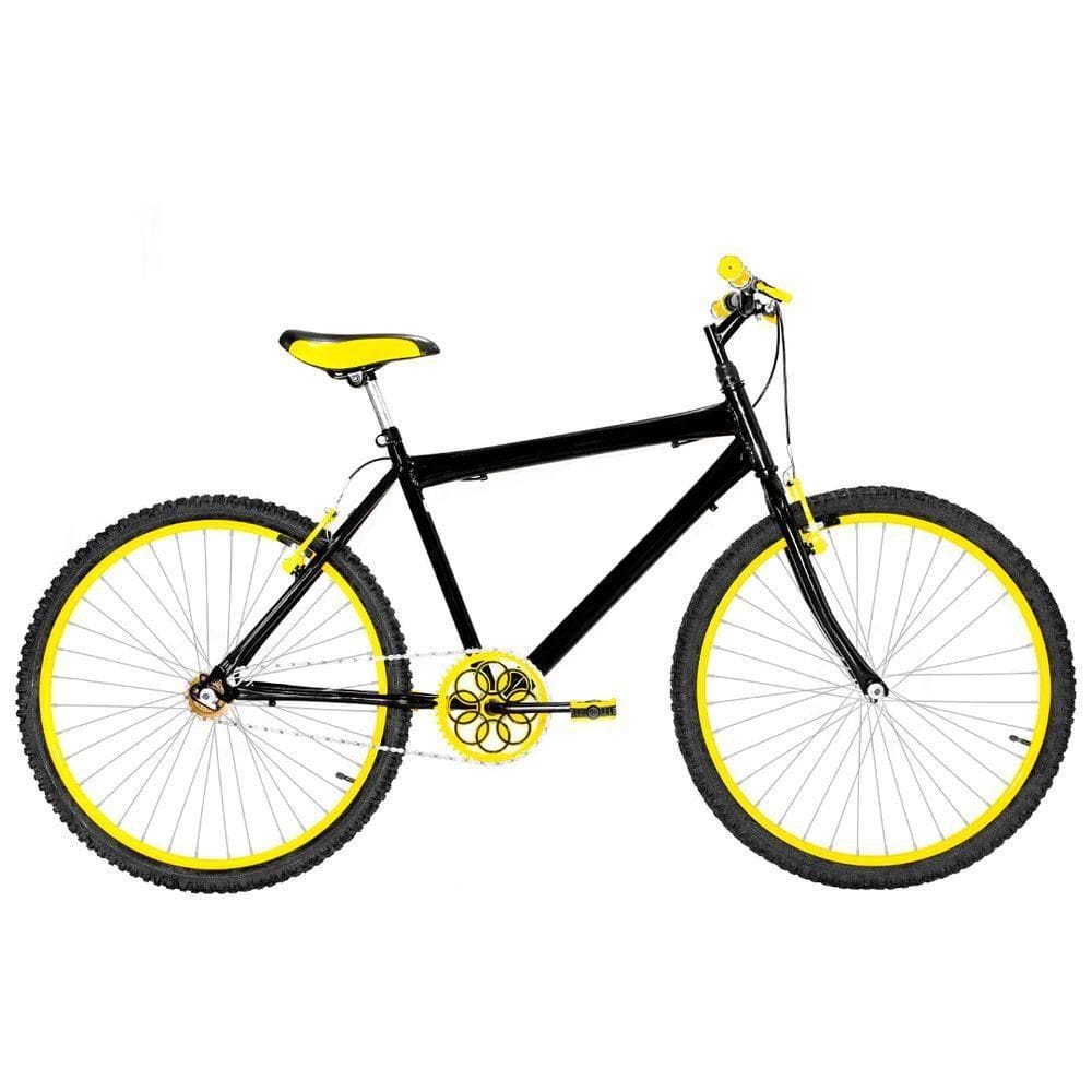 Bicicleta Masculina Aro 26 Mtb Alumínio Colorido Cor Preta E Amarela