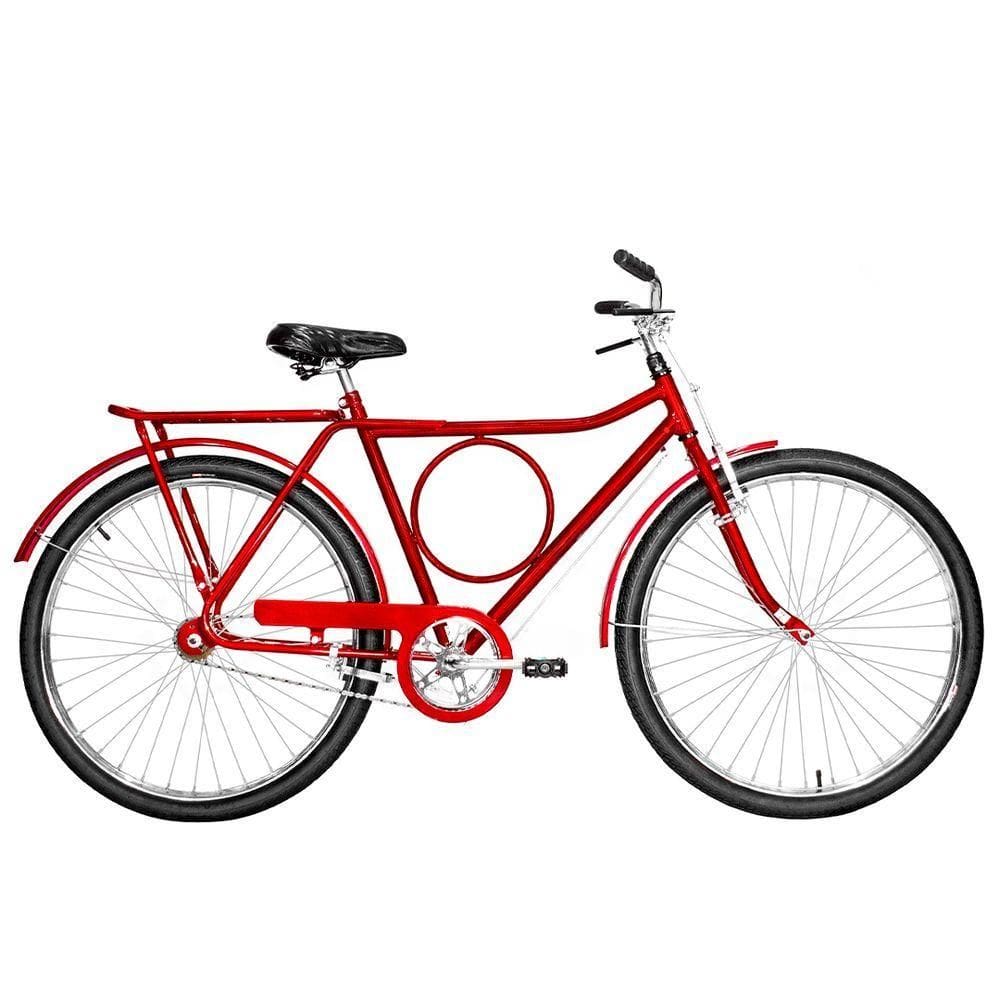 Bicicleta Masculina Aro 26 Barra Circular Varão Alumínio Natural Cor Vermelha