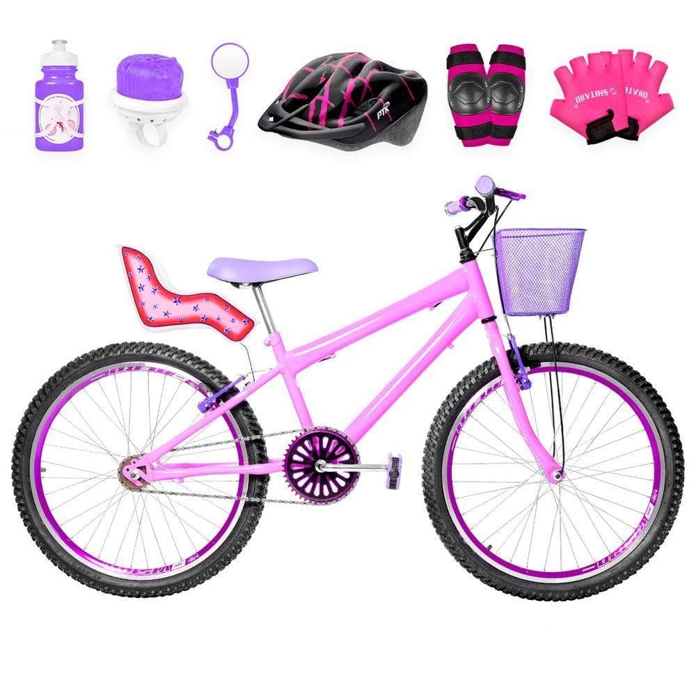 Bicicleta Feminina Aro 24 Aero+Kit Premium Rosa e Violeta