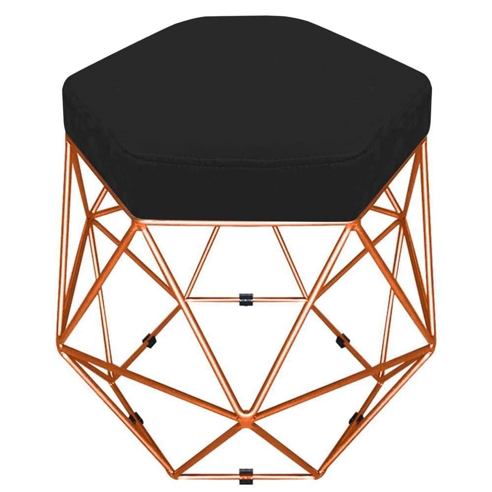 Puff Banco Aramado Hexagonal Bronze Suede Preto