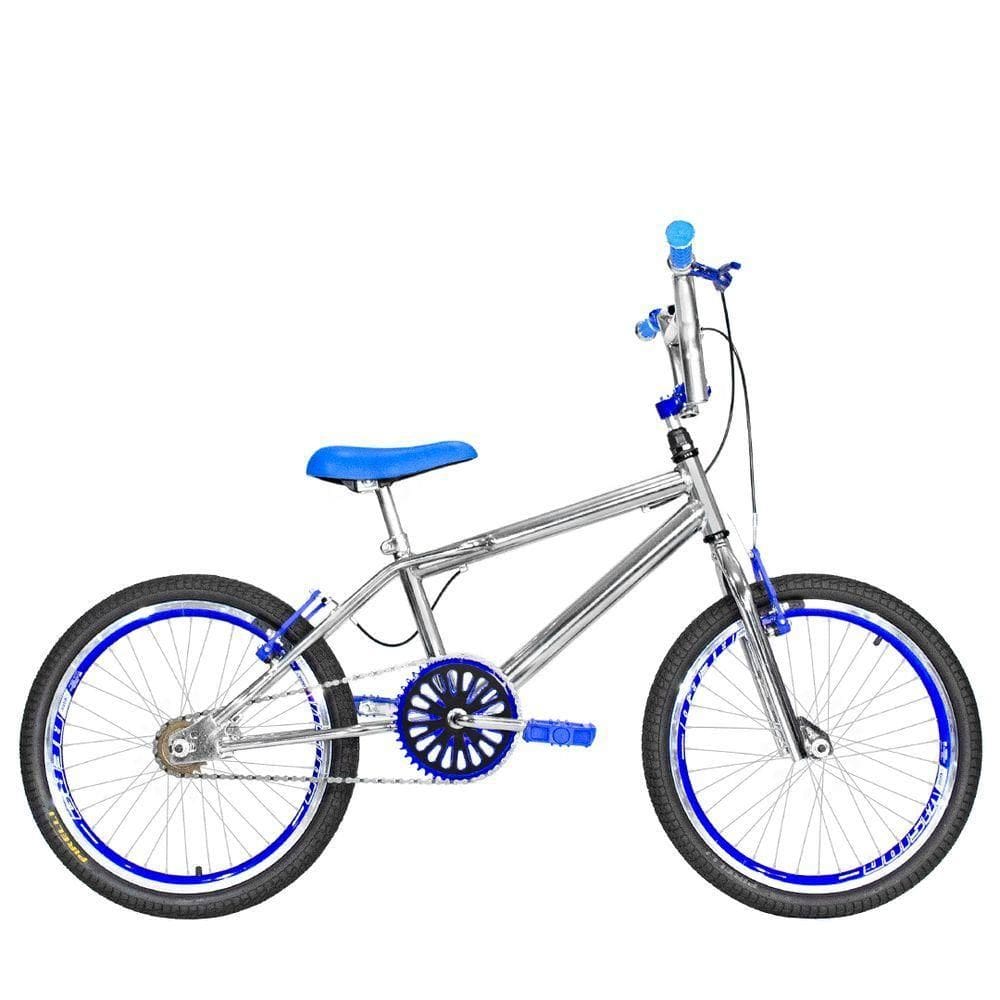 Bicicleta Infantil Masculina Aro 20 Cross Cromada e Azul