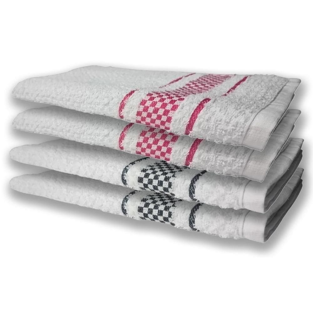 4 Panos De Prato Atoalhado Felpudo Premium Preto+Rosa