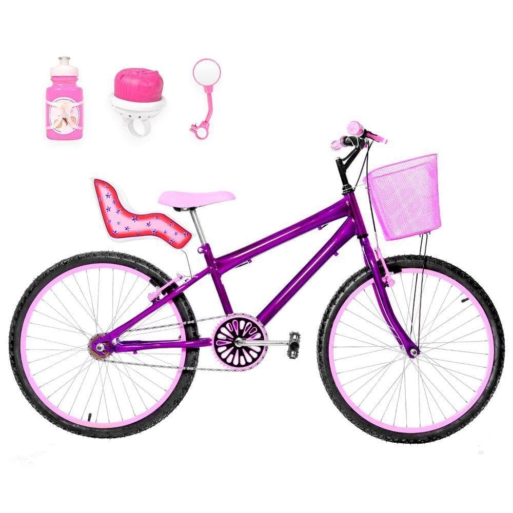 Bicicleta Infantil Aro 24 Alumínio Violeta E Rosa