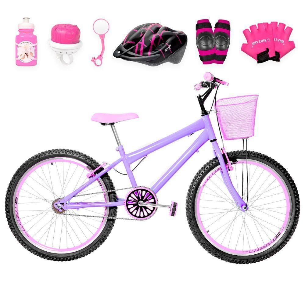 Bicicleta Infantil Aro 24 Aero Kit Proteção Lilás E Rosa