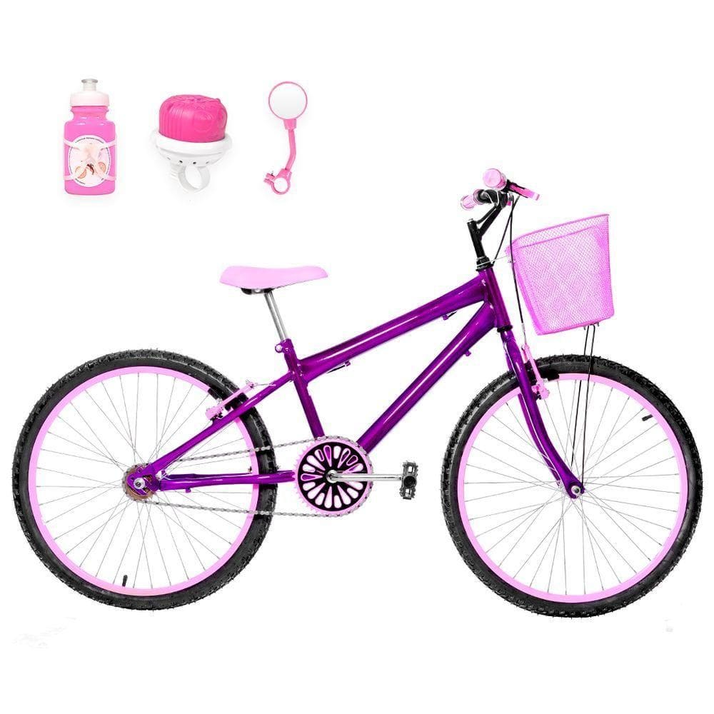 Bicicleta Infantil Feminina Aro 24 Alumínio Violeta E Rosa