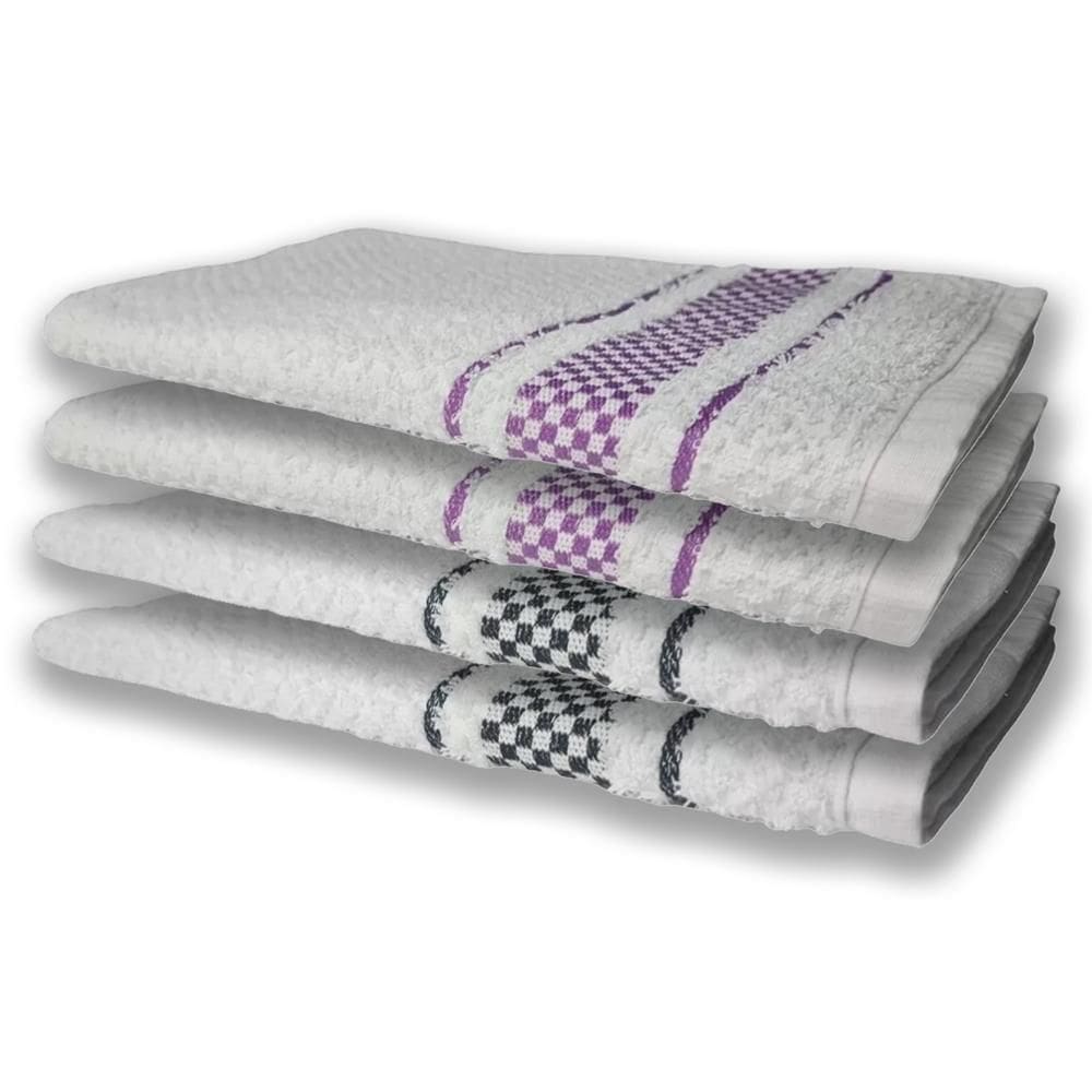 4 Panos De Prato Atoalhado Felpudo Preto+roxo