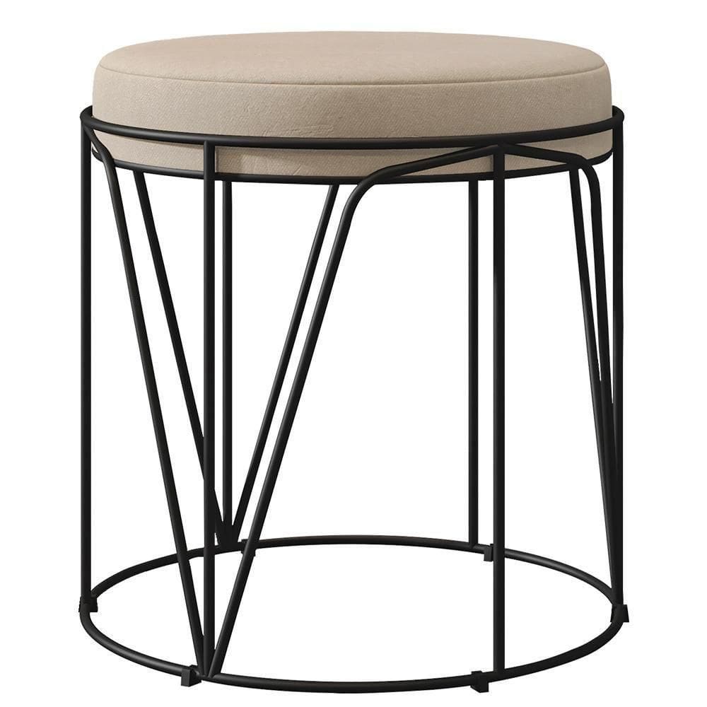 Puff Aramado Preto Zaya L02 Suede Bege