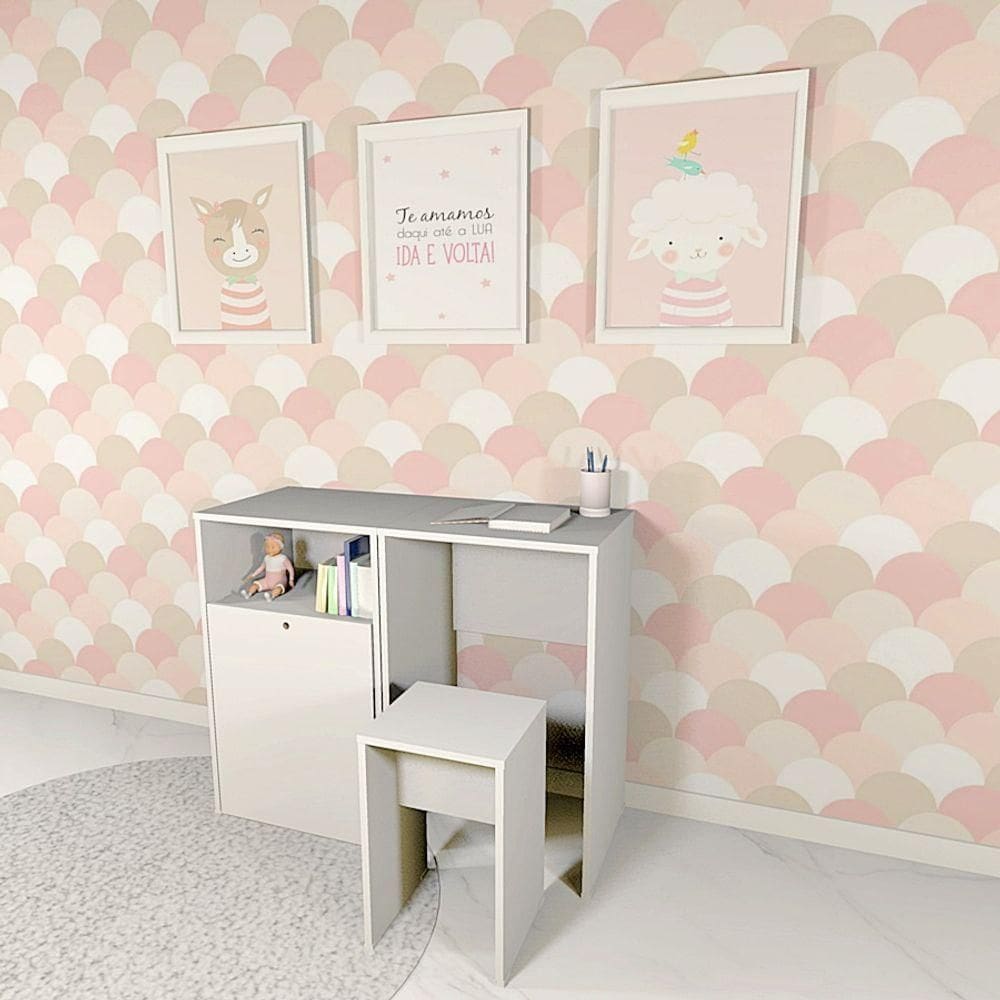 Organizador E Mesa Com Banquinho 80 Cm 100% Mdf