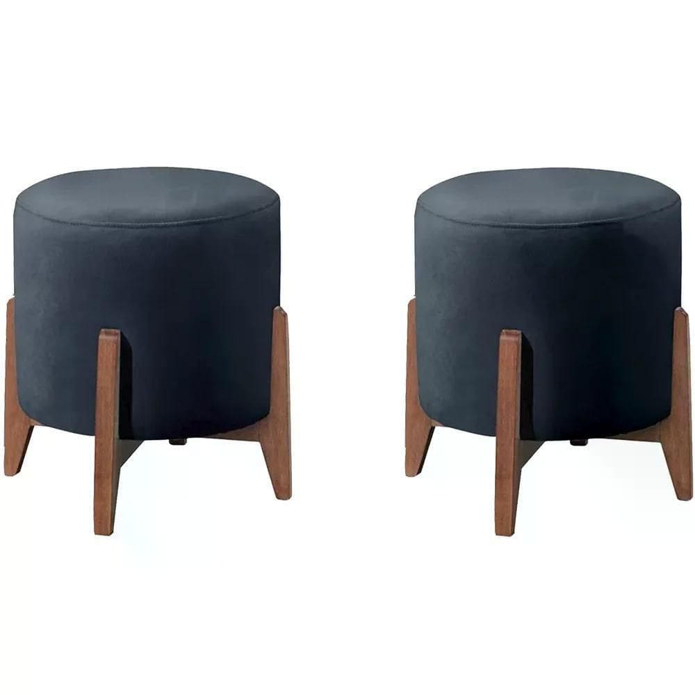 Kit 2 Puf Puff Para Sala Lhor Veludo Azul Rm Azul