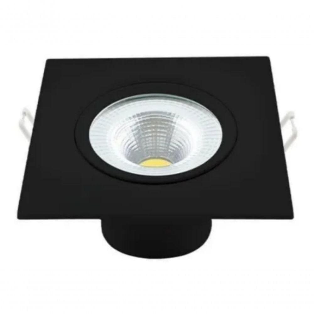Kit 5 Spot Led 5w Quadrado Embutir Branco Frio 9x9cm Preto