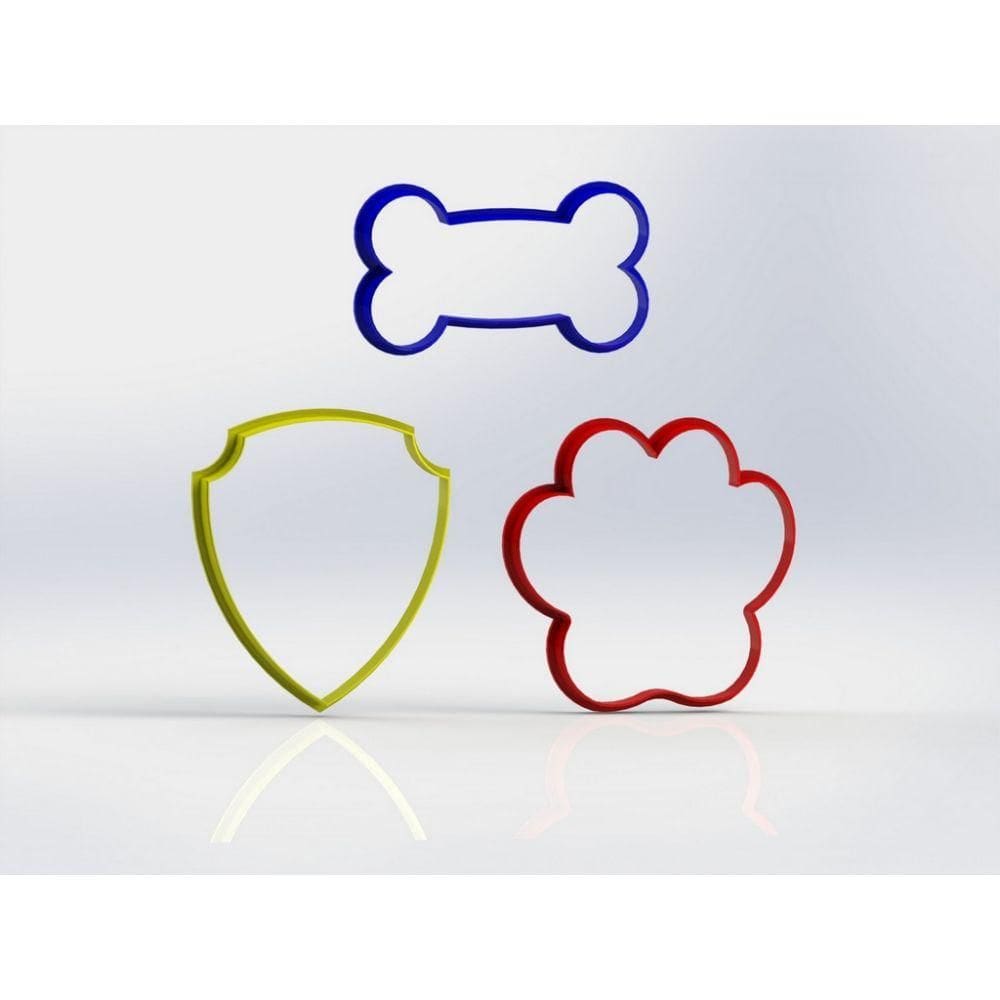 Cortador Kit Patrulha Canina Pata Osso Escudo Tamanho 6cm