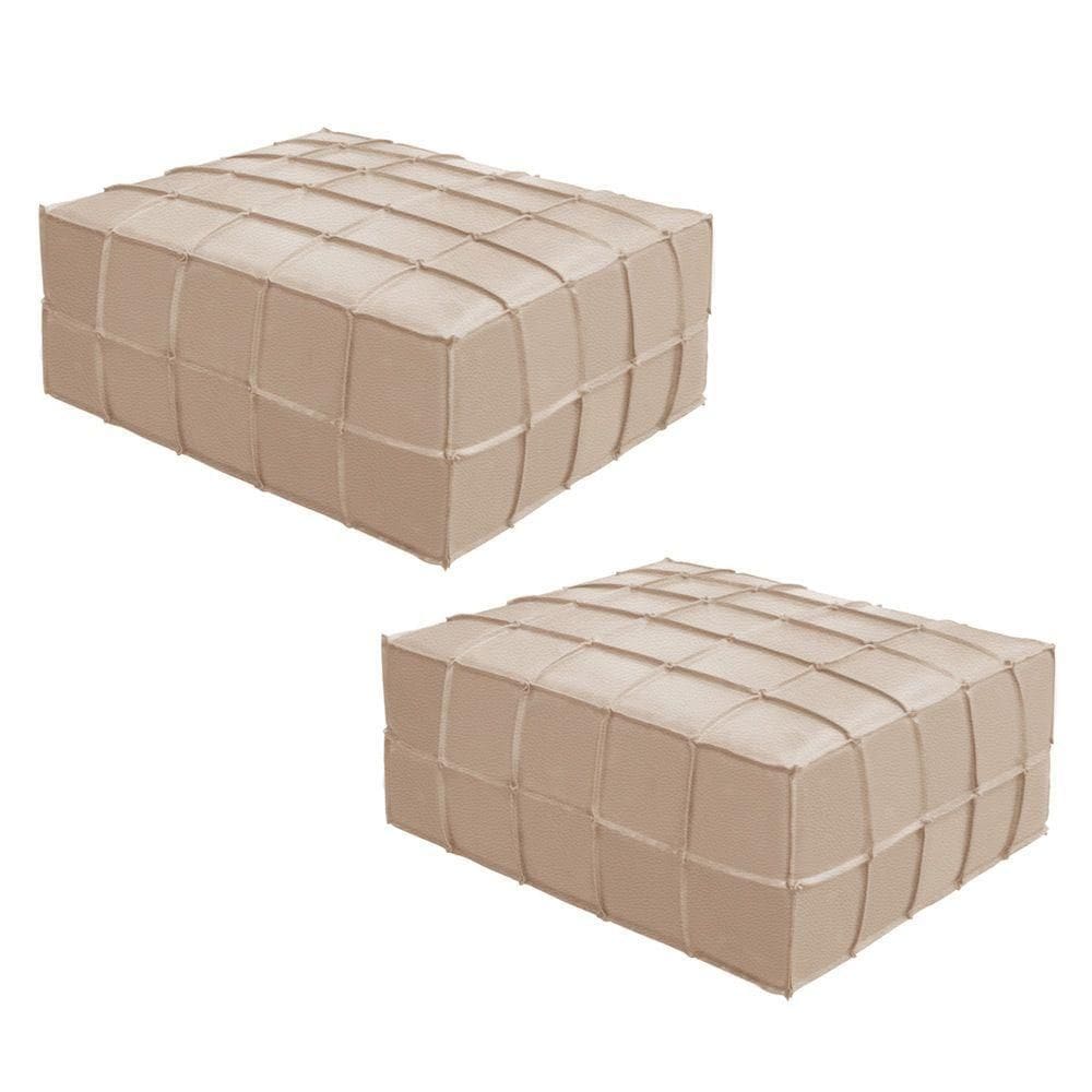 Kit 2 Puffs Sala De Estar Grande 90x90cm Couro Matte Nude