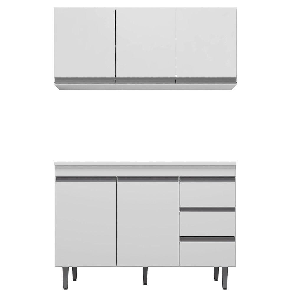 Balcão Gabinete 120cm 2 Portas E Armário Aéreo Branco