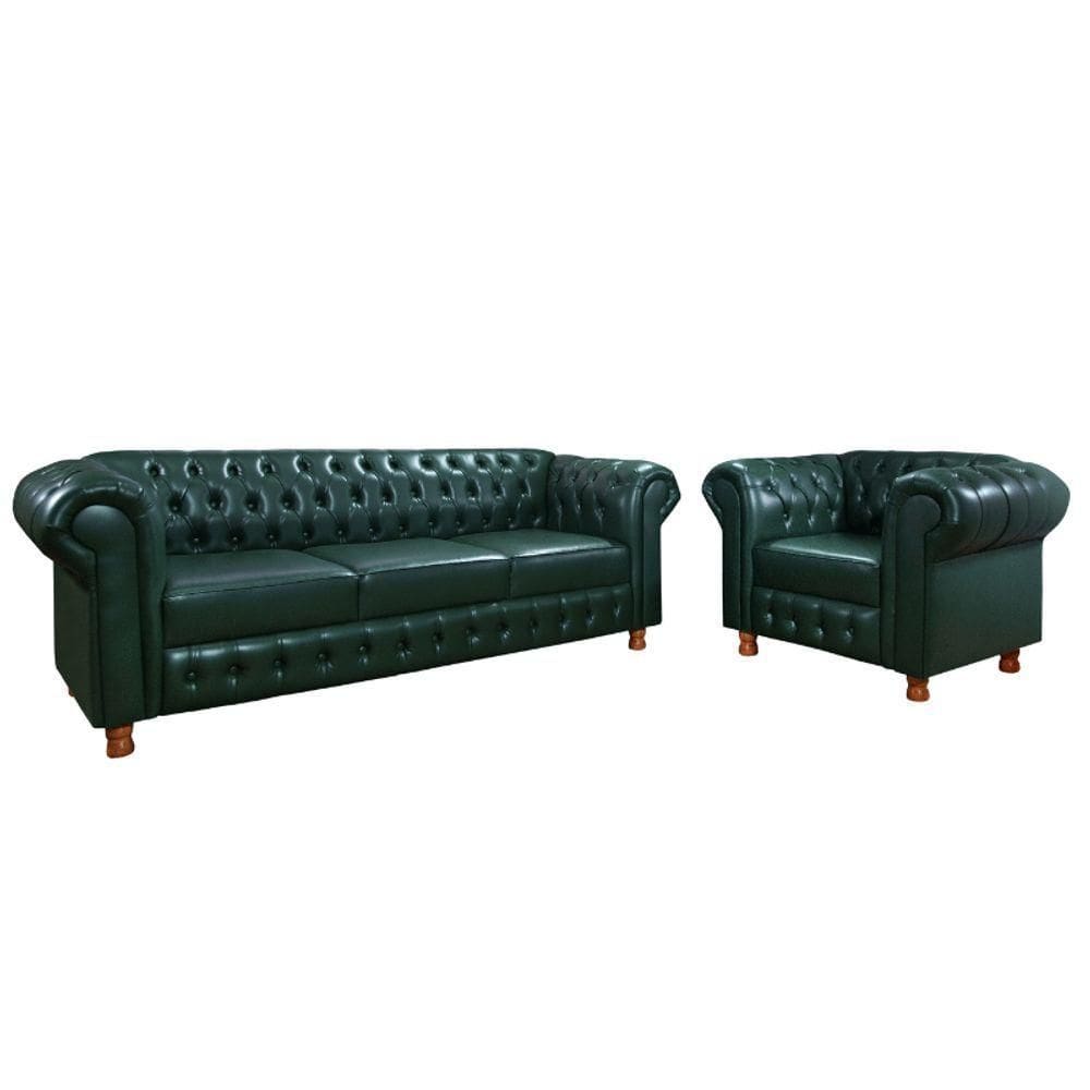 Conjunto Sofá E Poltrona Chesterfield Bourbon Via Encanto Courano Verde