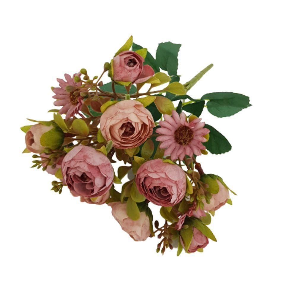 Flor Artificial Buquê Camélia E Margarida 30cm