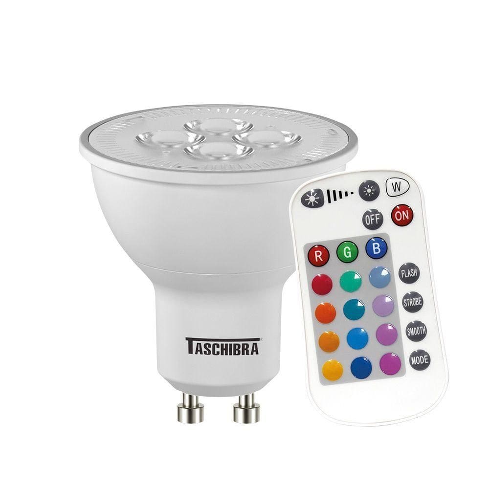 Lâmpada Led Dicroica Mr16 5w Rgb Colorida Bivolt Taschibra