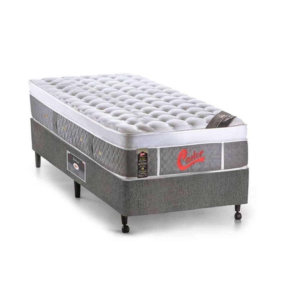 Cama Box Solteiro: Colchão Molas Ensacadas Castor Light + Base Sl Gold Star Gray(88X188)
