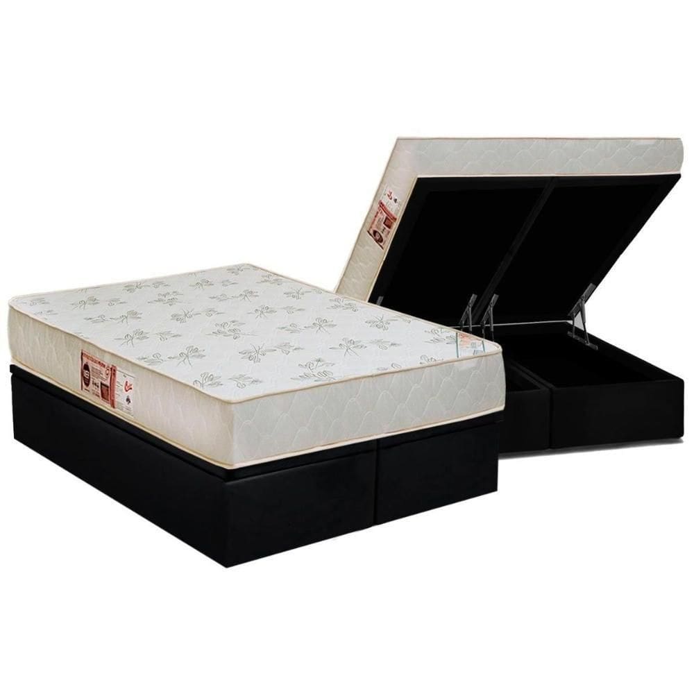 Cama Box Baú King: Colchão Espuma D33 Castor Sleep Max Relax + Base Crc Suede Black(193X203)