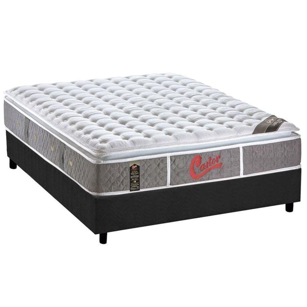 Cama Box Casal: Colchão Molas Ensacadas Castor One Face+Base Gray(138X188)