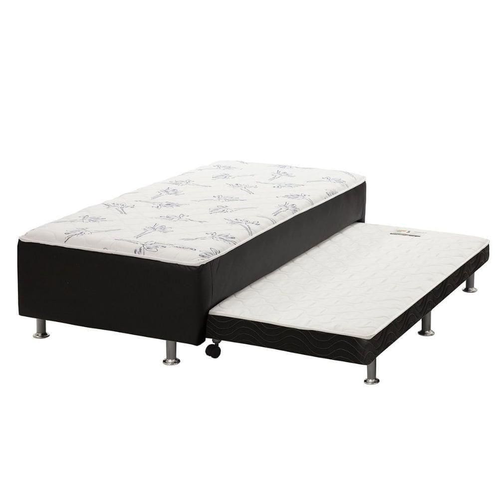 Cama Box C/Auxiliar Conjugado Solteiro: Colchão Ortopédico Courano Nero Black (88X188) Ortobom