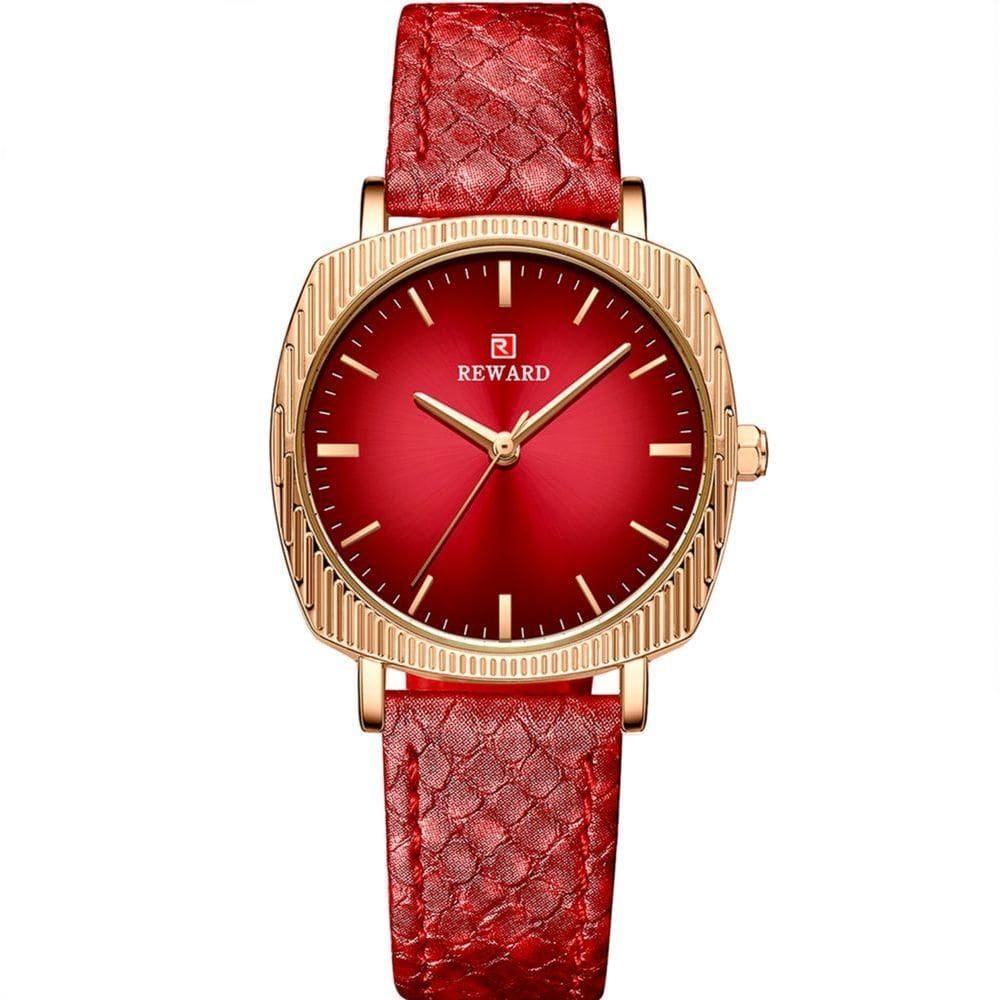 Relógio De Quartzo Feminino Com Estampa Cobra Animal Print Pulseira De Couro Vermelho