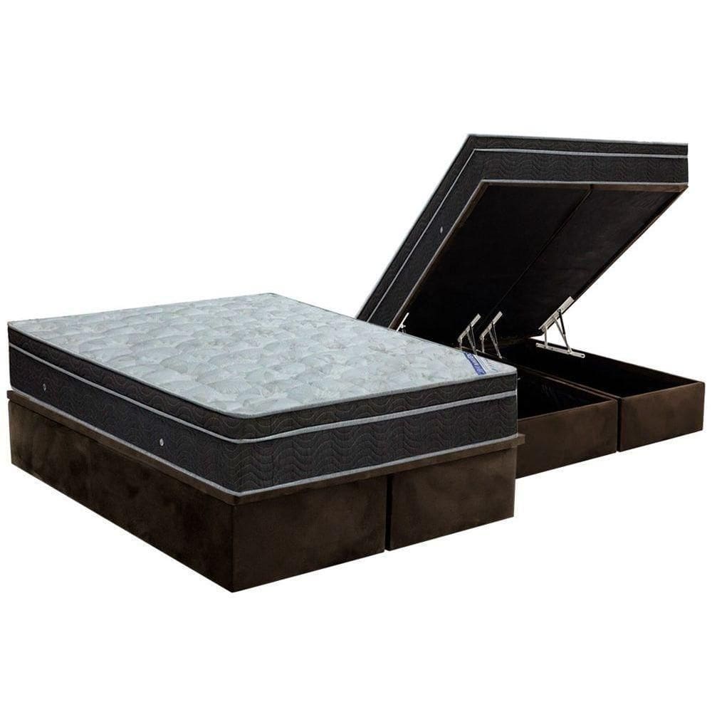 Cama Box Baú King: Colchão Molas Ortobom Nanolastic Light + Base Crc Suede Brown(186X198)