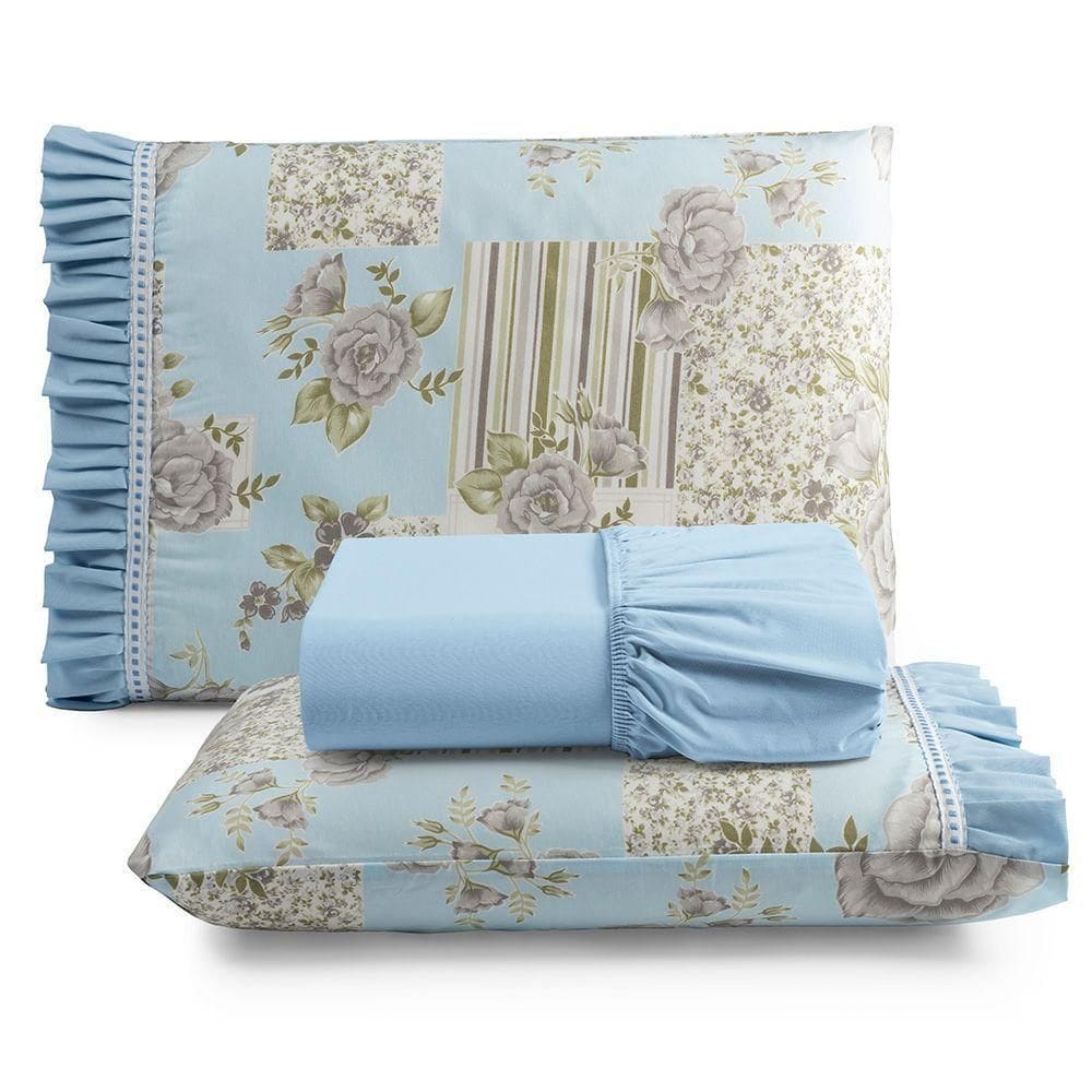 Jogo De Cama Lençol Queen Minuano 100% Algodão 3 Peças - Azul
