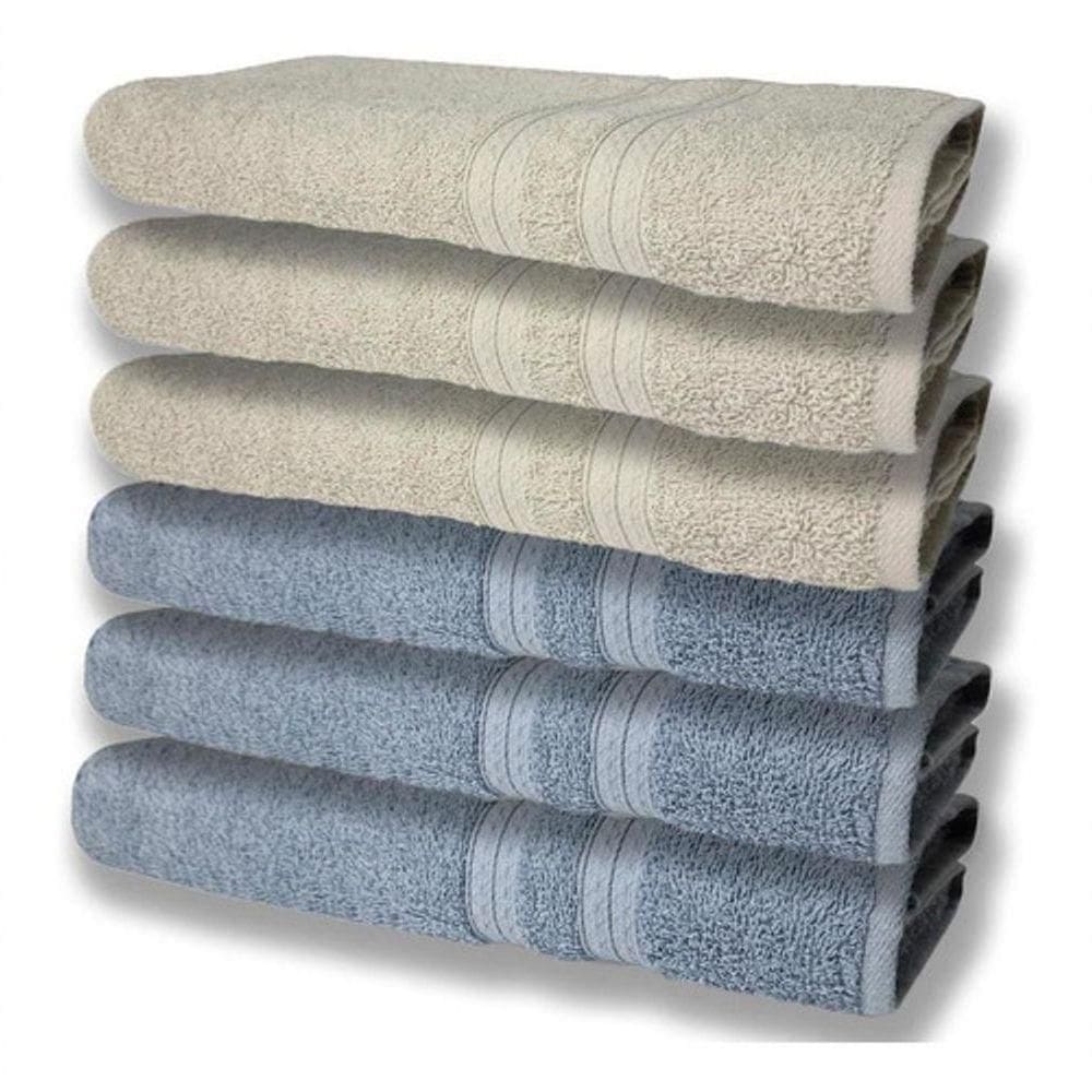6 Toalhas Grande Felpudas E Grossa 80x150 Azul+bege