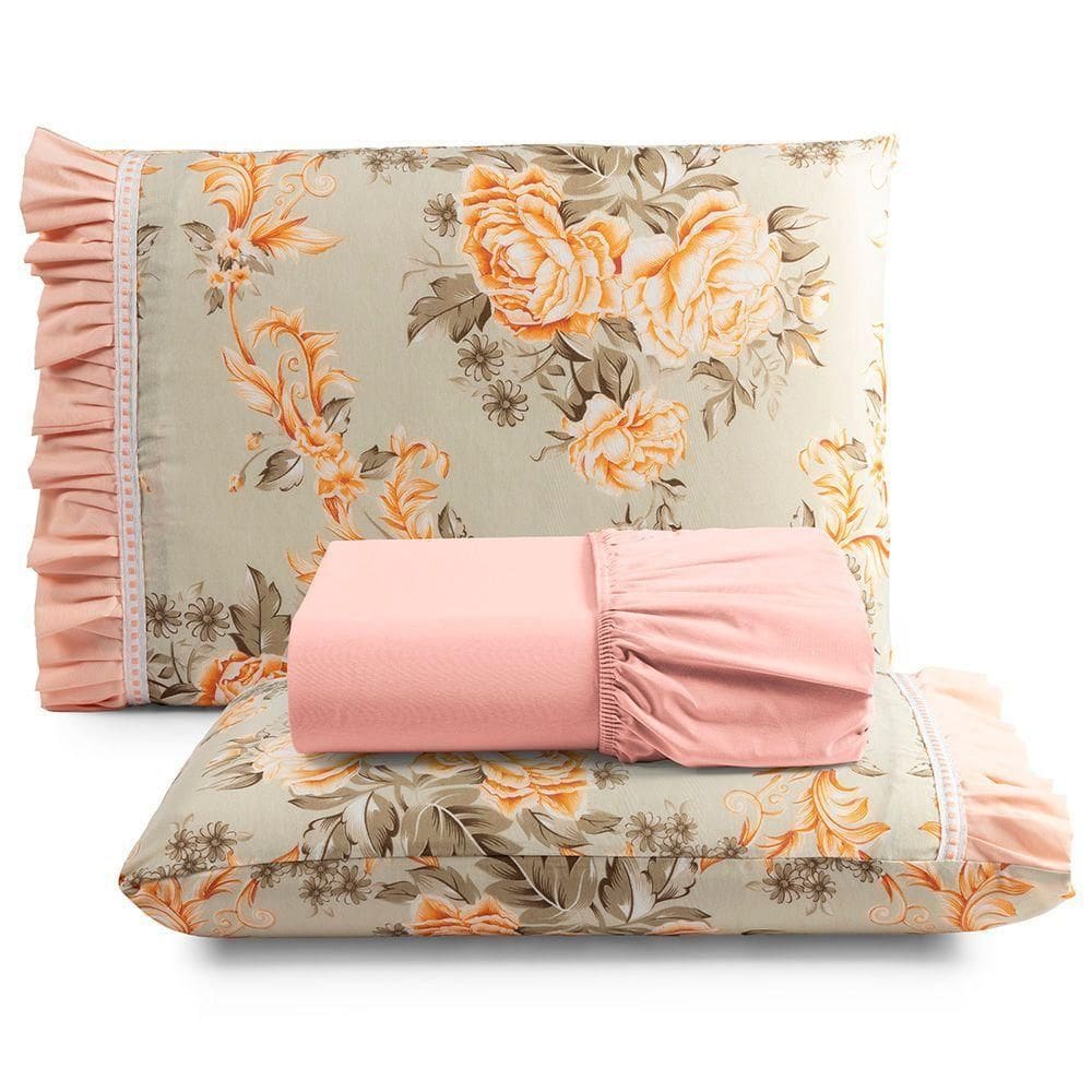 Jogo De Cama Lençol Queen Minuano 100% Algodão 3 Peças - Rosê