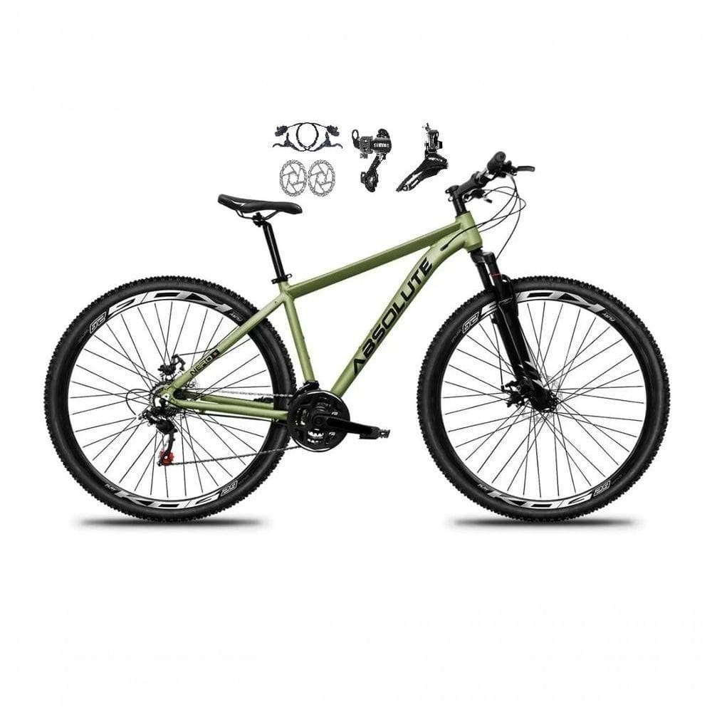 Bicicleta Aro 29 Absolute Nero 5 21v Alumínio Câmbios Shimano Freio Disco Hidráulico Garfo Suspensão - Oliva Tam.19