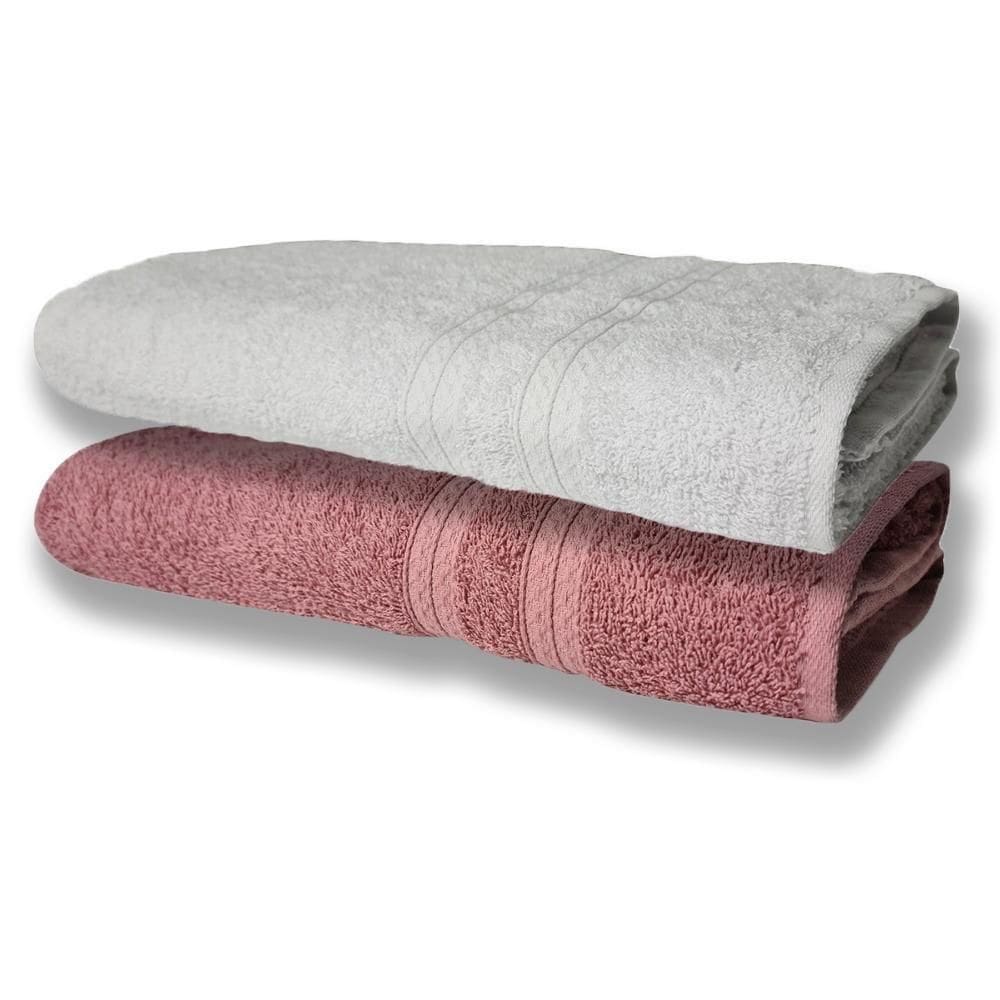2 Toalhas Super Felpudas Grande E Grossa Algodão 80x150 Itália Soft Beka - Branco/rosê