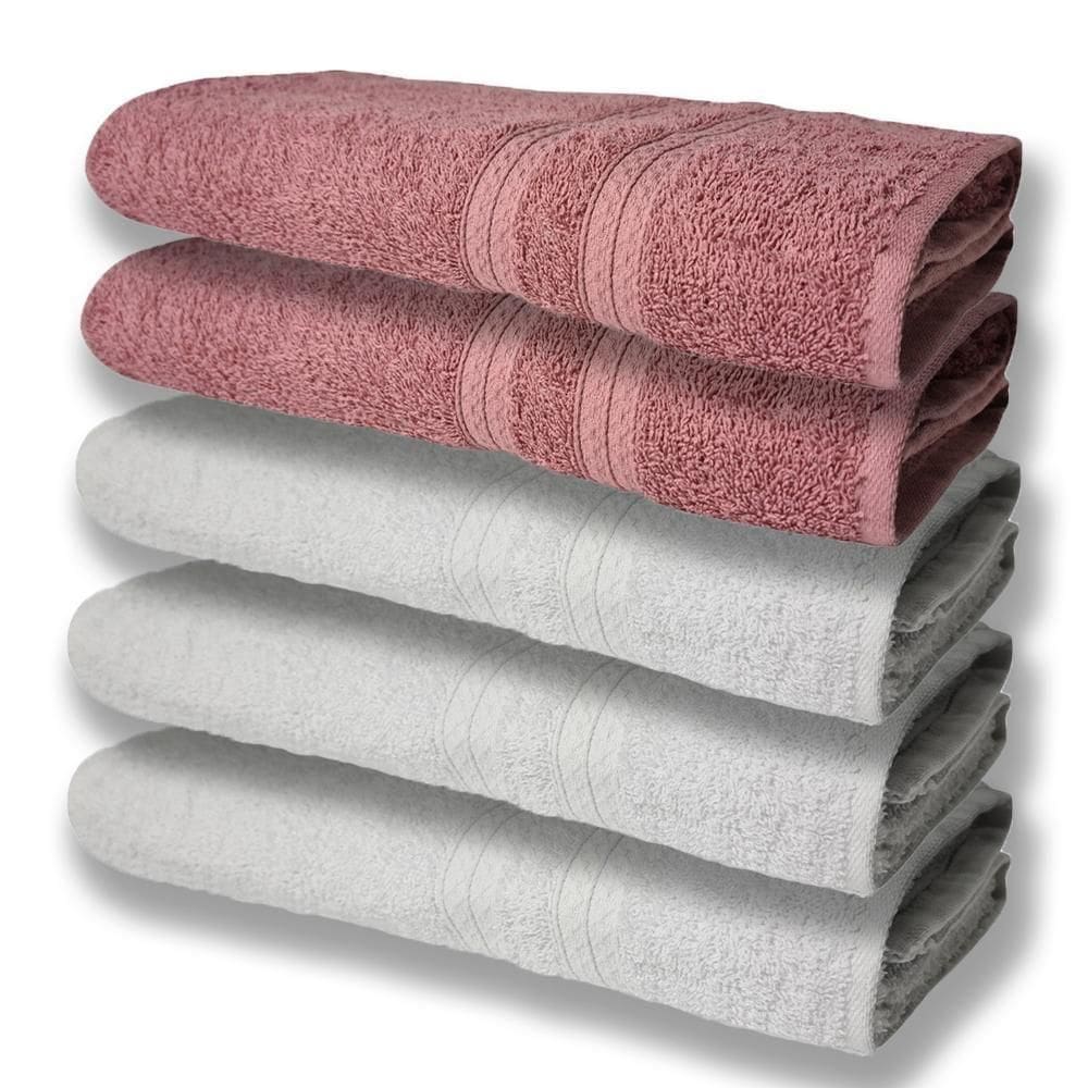 5 Toalhas Super Felpudas Grande E Grossa Algodão 80x150 Itália Soft Beka - Branco/rosê
