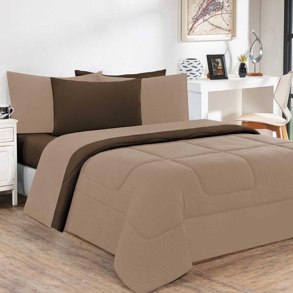 Kit Edredom Malha 100% Algodão Gran Moratta 3 Peças Queen - Avelã-marrom