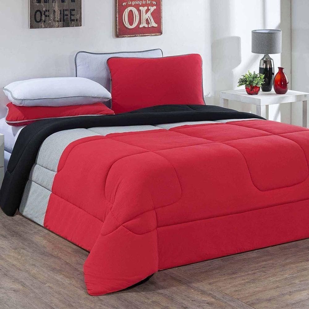 Edredom 100% Algodão Urbano 1 Peça Queen Vermelho-mescla-preto