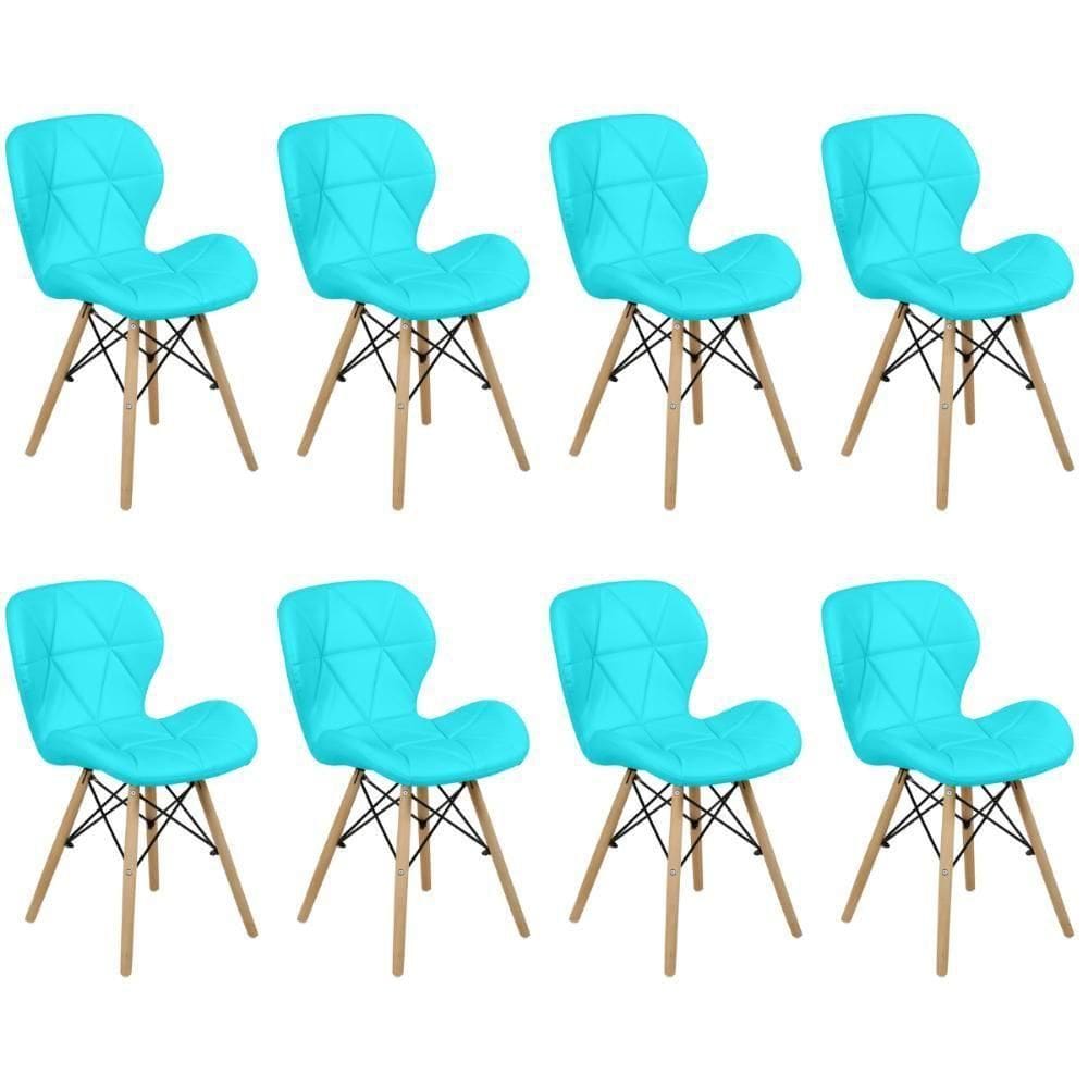 Kit 08 Cadeiras Charles Eames Eiffel Slim Wood Estofada - Tiffany