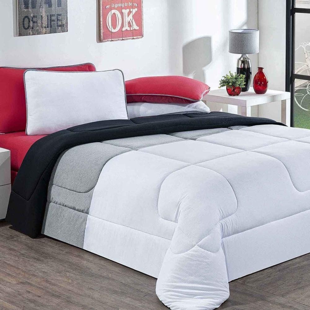 Edredom 100% Algodão Urbano 1 Peça Queen Branco-mescla-preto