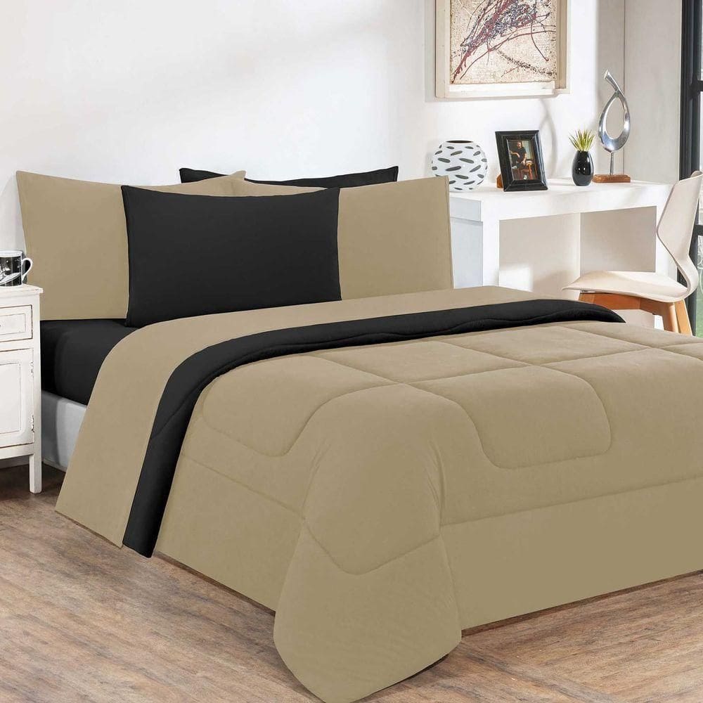 Edredom Malha 100% Algodão Gran Moratta 1 Peça King - Avelã-preto