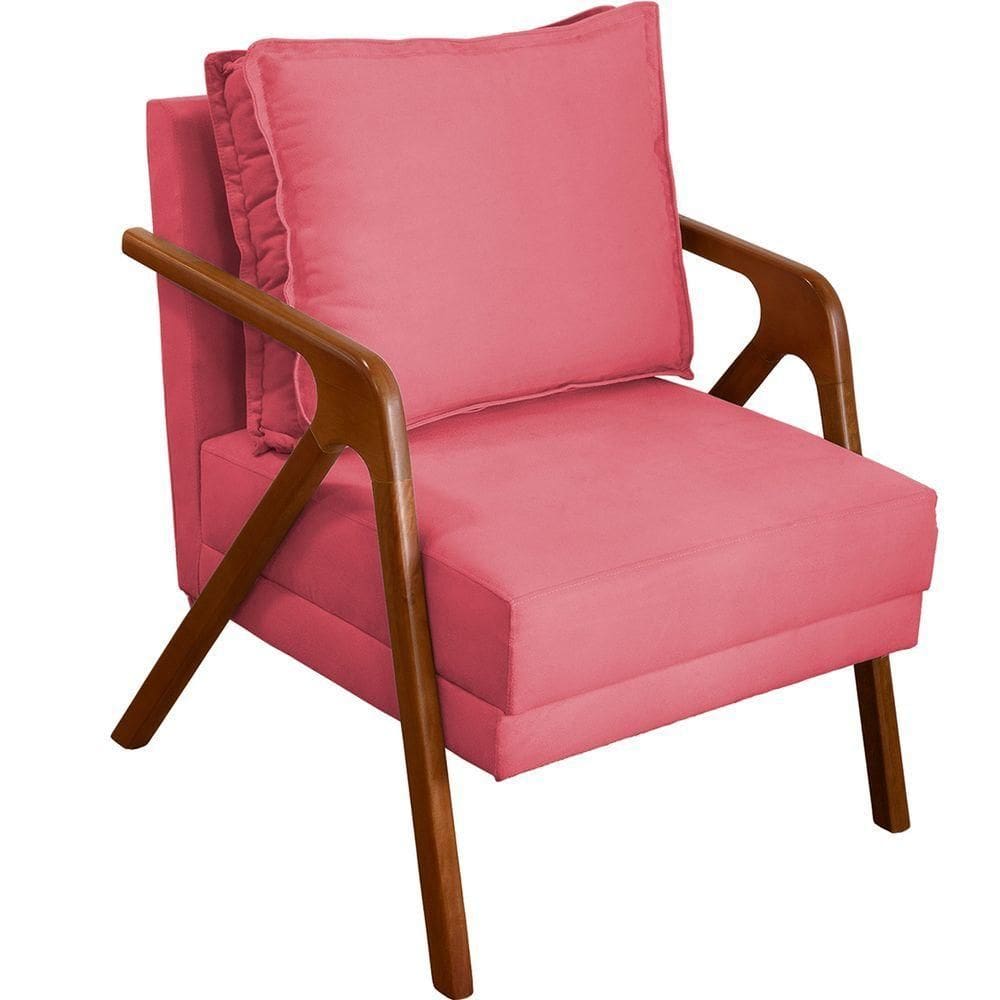 Poltrona Decorativa Shine Pé Castanho - Rosê Suede