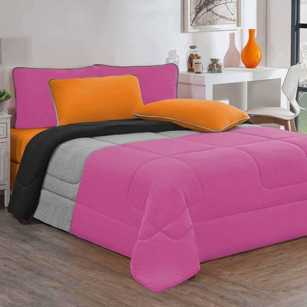 Edredom 100% Algodão Urbano 1 Peça Casal Pink-mescla-preto
