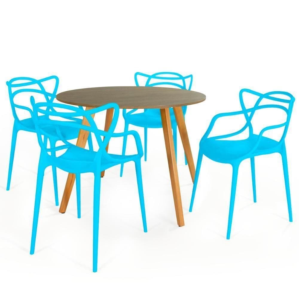Conjunto Mesa De Jantar Redonda Laura 120cm Natural Com 4 Cadeiras Allegra - Azul