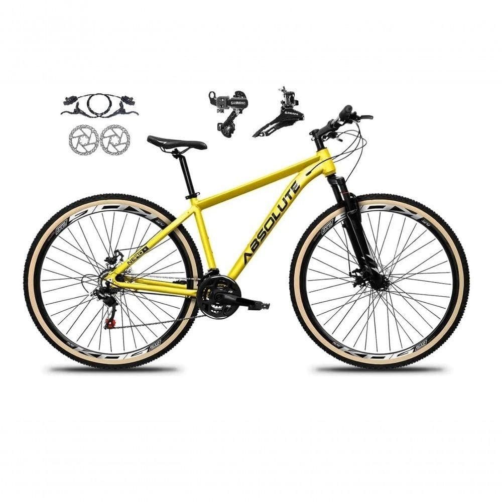 Bicicleta Aro 29 Absolute Nero 5 Shimano Freios Hidráulicos 24v Garfo Suspensão Pneu Faixa - Amarelo Tam.19