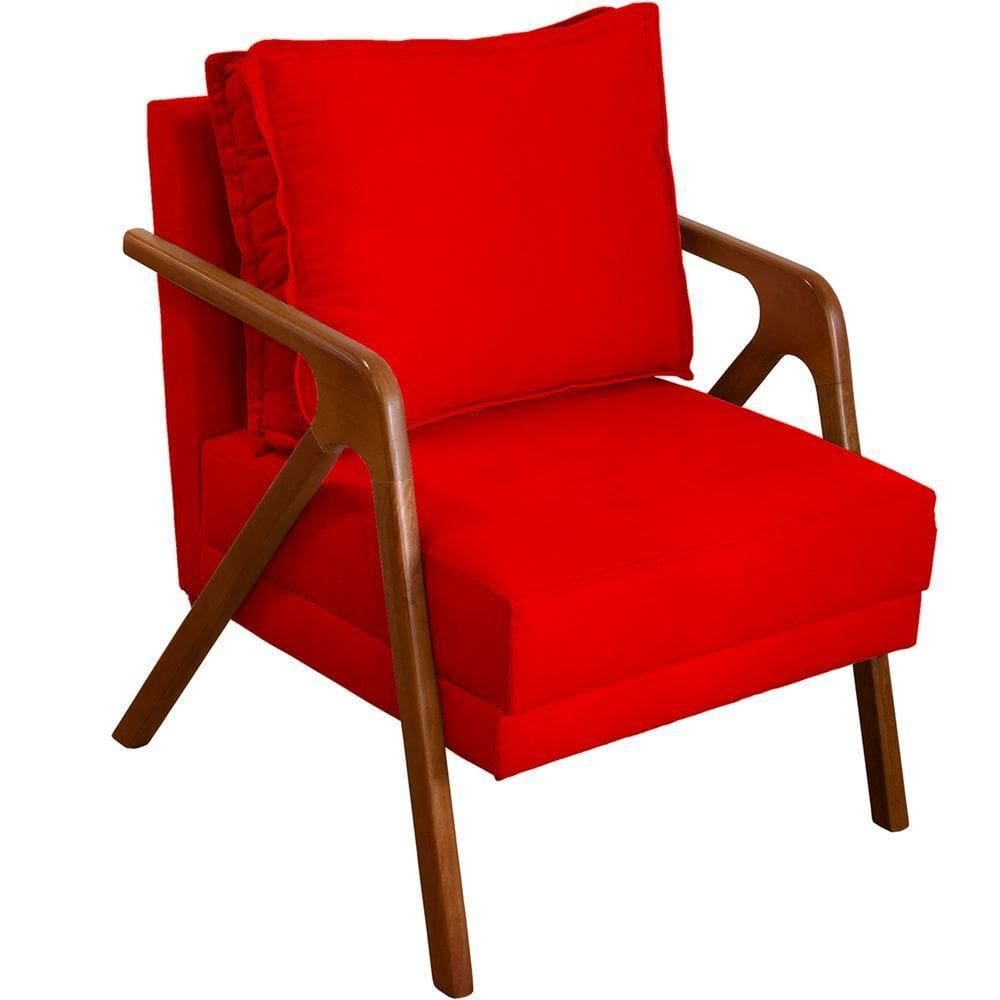 Poltrona Decorativa Shine Pé Castanho - Vermelho Suede